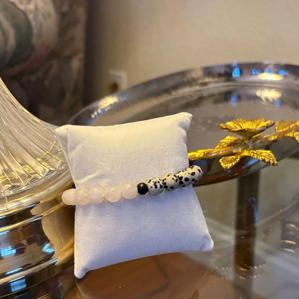 Dalmatian Jasper and Rose Quartz‎ Bracelet